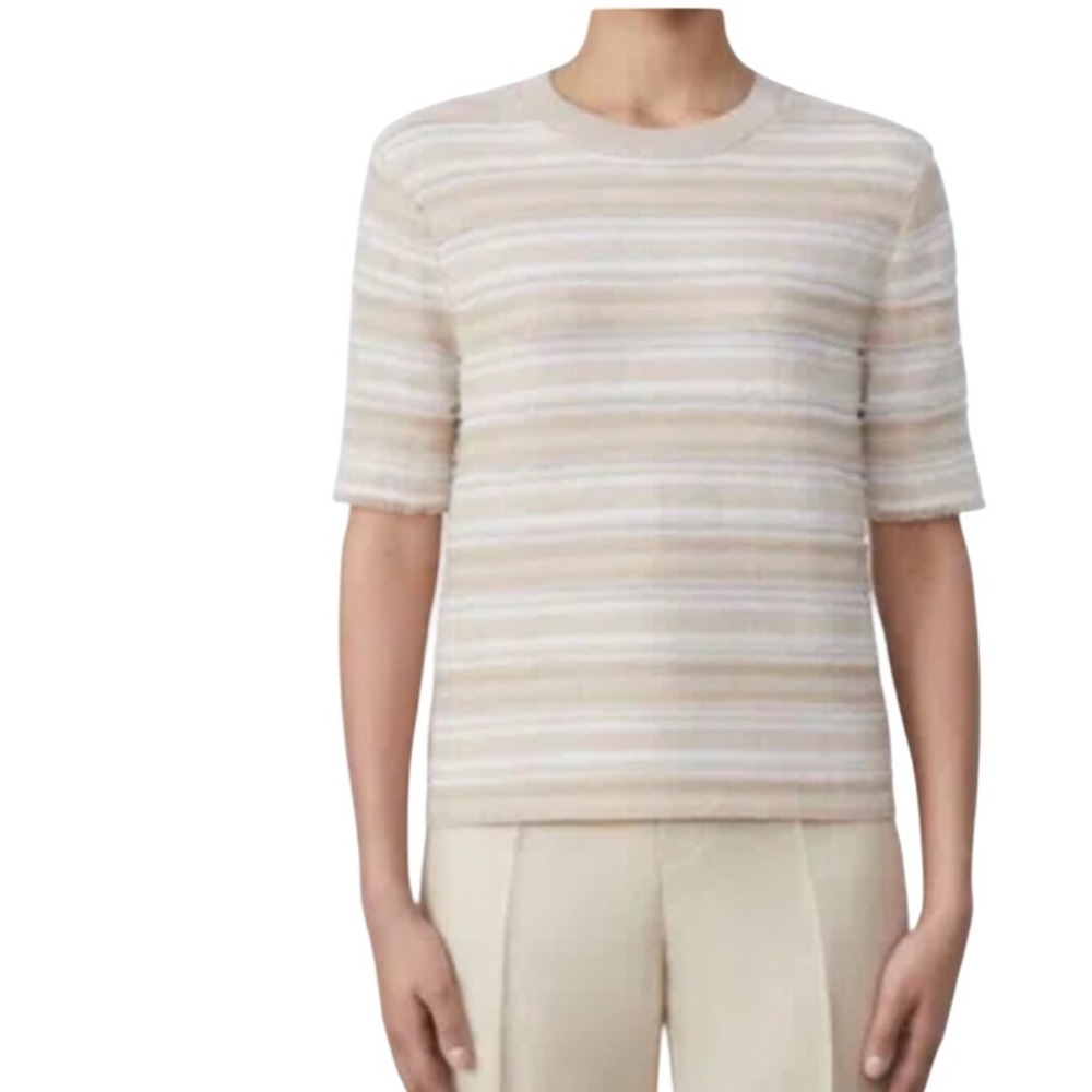 Lafayette‎ 148 Voile Striped Cashmere & Fine Spun Voile Short Sleeve Sweater M